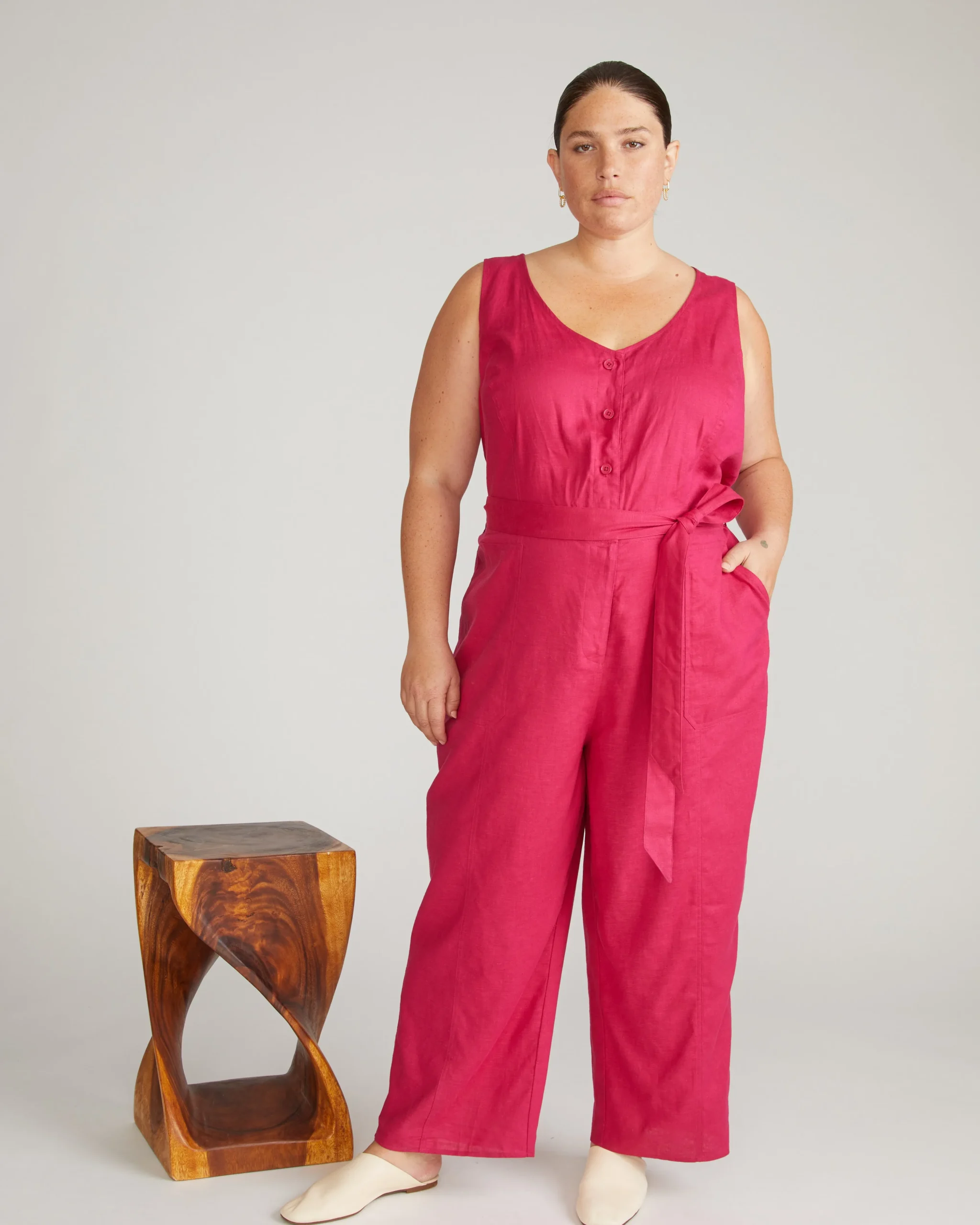 Matilda Linen Blend Jumpsuit Cerise