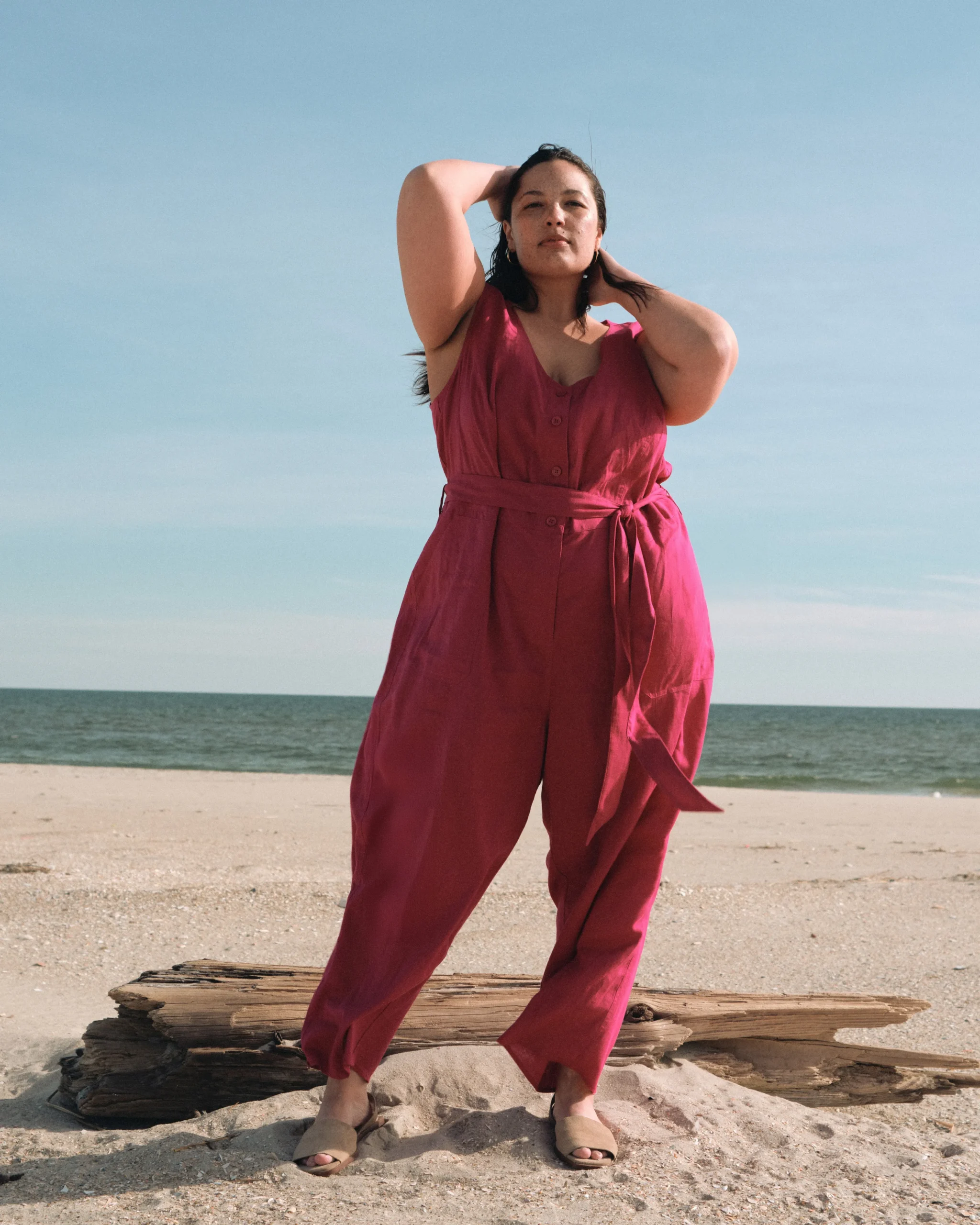 Matilda Linen Blend Jumpsuit Cerise