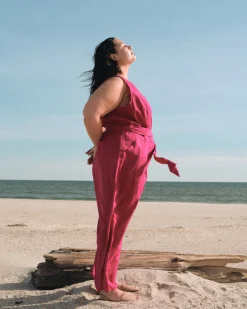 Matilda Linen Blend Jumpsuit Cerise