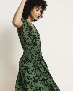 Minetta Liquid Jersey Dress Green Sgraffito Print