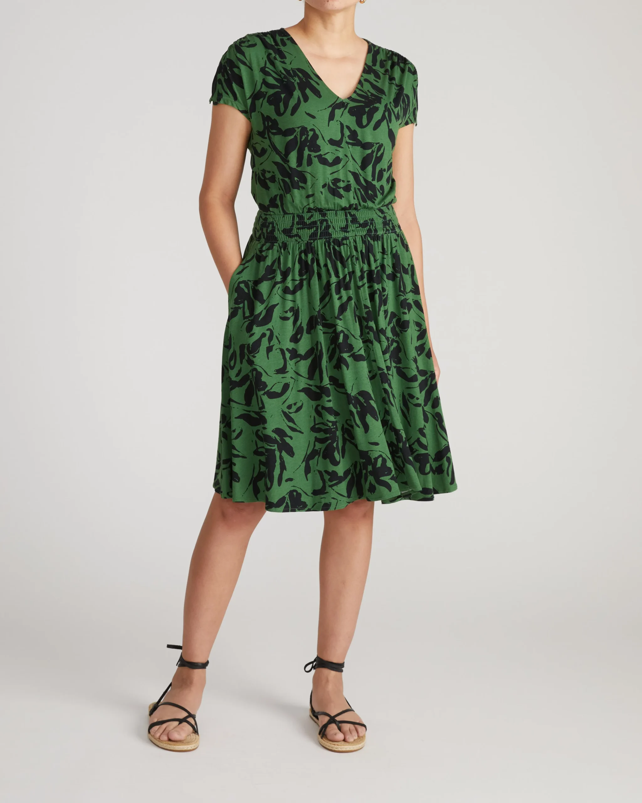 Minetta Liquid Jersey Dress Green Sgraffito Print