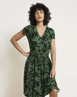 Minetta Liquid Jersey Dress Green Sgraffito Print
