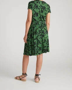 Minetta Liquid Jersey Dress Green Sgraffito Print