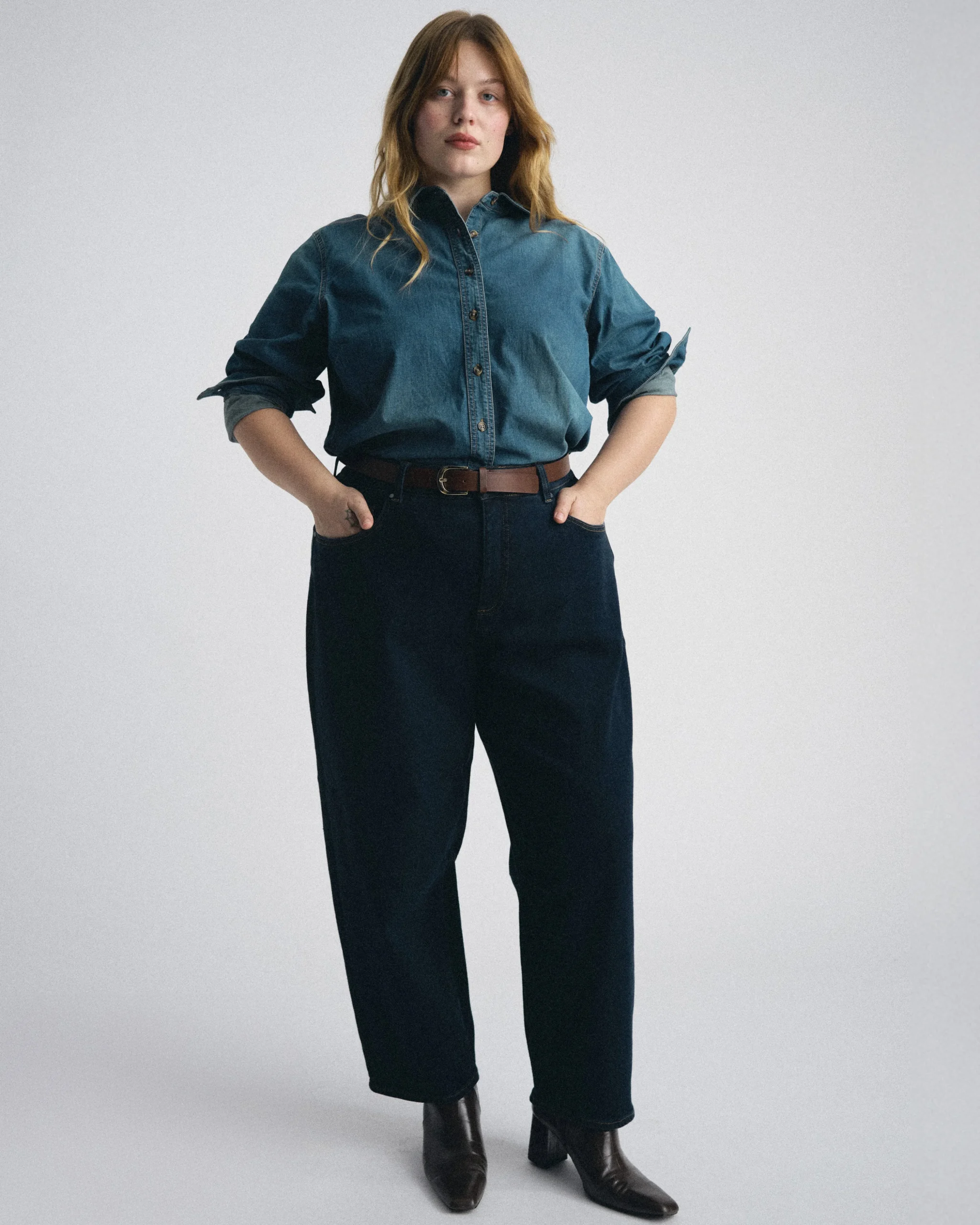 Minimalist Stretch Cotton Chambray Shirt Union City Blue