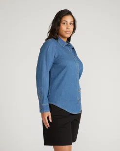 Minimalist Stretch Cotton Chambray Shirt Orion Blue