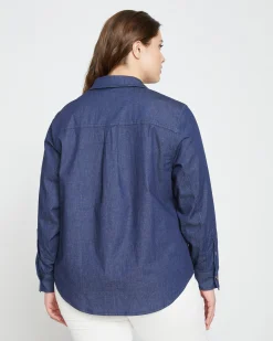 Minimalist Stretch Cotton Chambray Shirt Dark Indigo