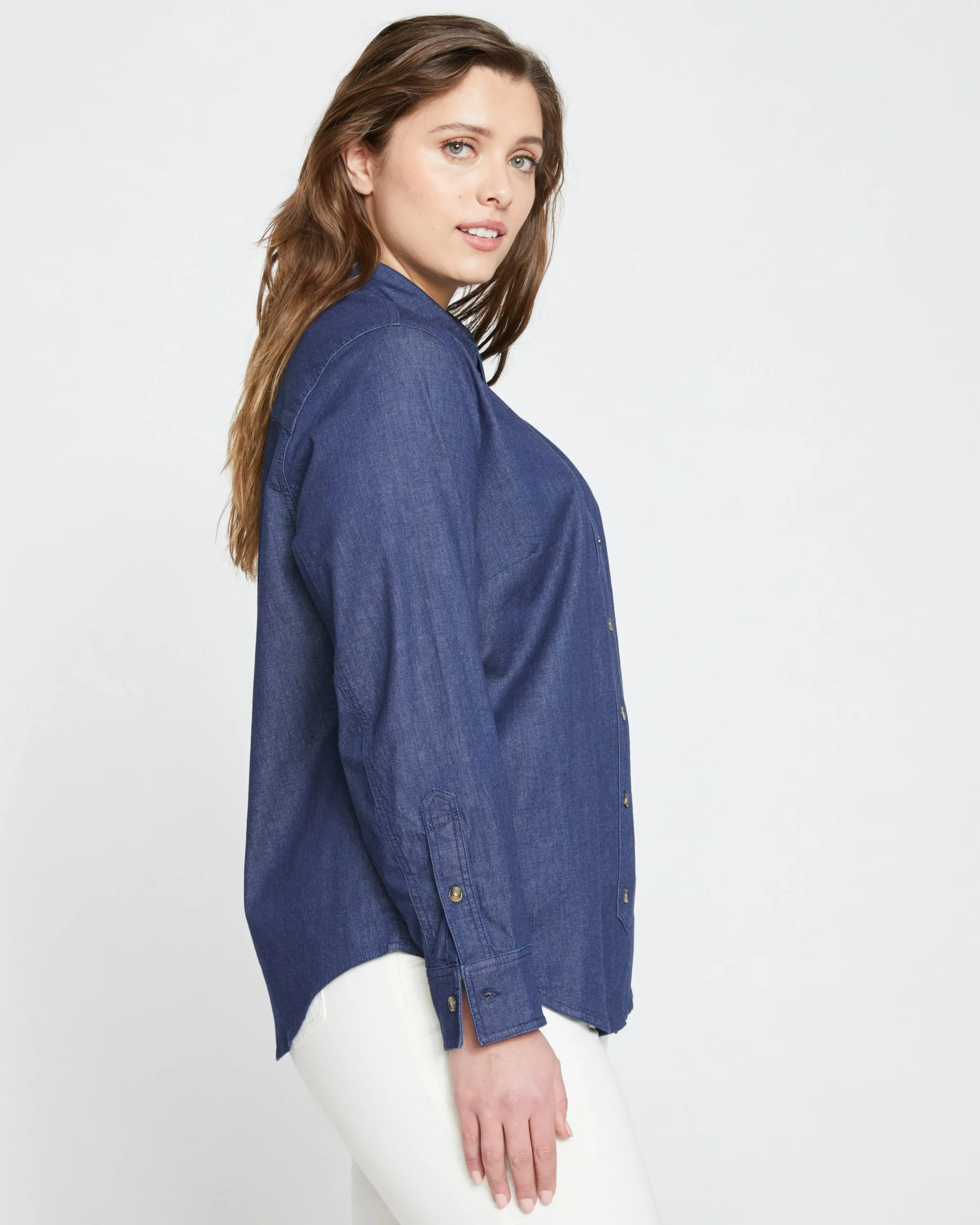 Minimalist Stretch Cotton Chambray Shirt Dark Indigo