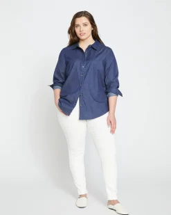 Minimalist Stretch Cotton Chambray Shirt Dark Indigo