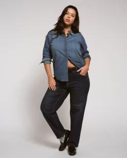 Minimalist Stretch Cotton Chambray Shirt Vintage Indigo