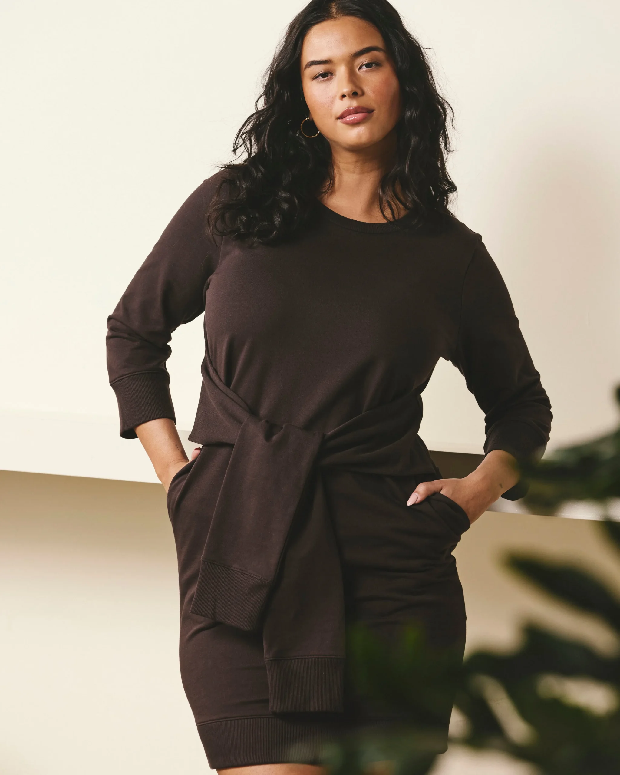 Misa Tie Sweatshirt Dress Deep Brown