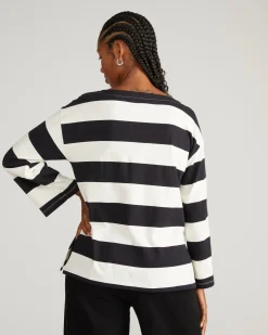 Montauk Breton Stripe Bell Sleeve Top Ecru/Black Rugby Stripe