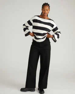 Montauk Breton Stripe Bell Sleeve Top Ecru/Black Rugby Stripe