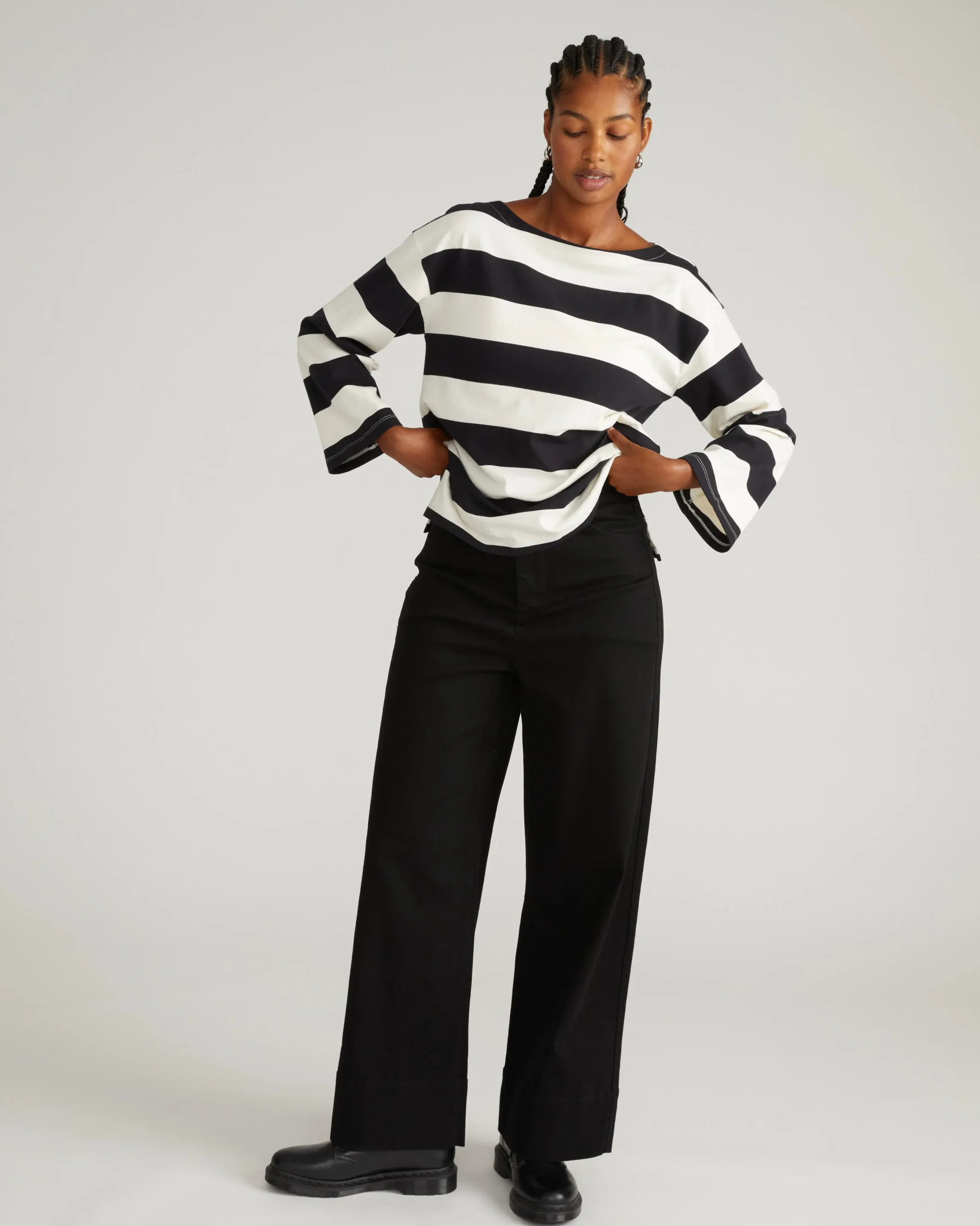Montauk Breton Stripe Bell Sleeve Top Ecru/Black Rugby Stripe