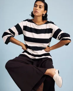 Montauk Breton Stripe Bell Sleeve Top Ecru/Black Rugby Stripe