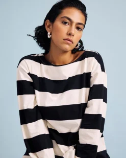 Montauk Breton Stripe Bell Sleeve Top Ecru/Black Rugby Stripe
