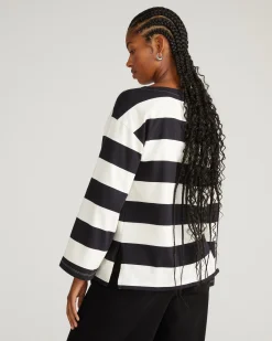 Montauk Breton Stripe Bell Sleeve Top Ecru/Black Rugby Stripe