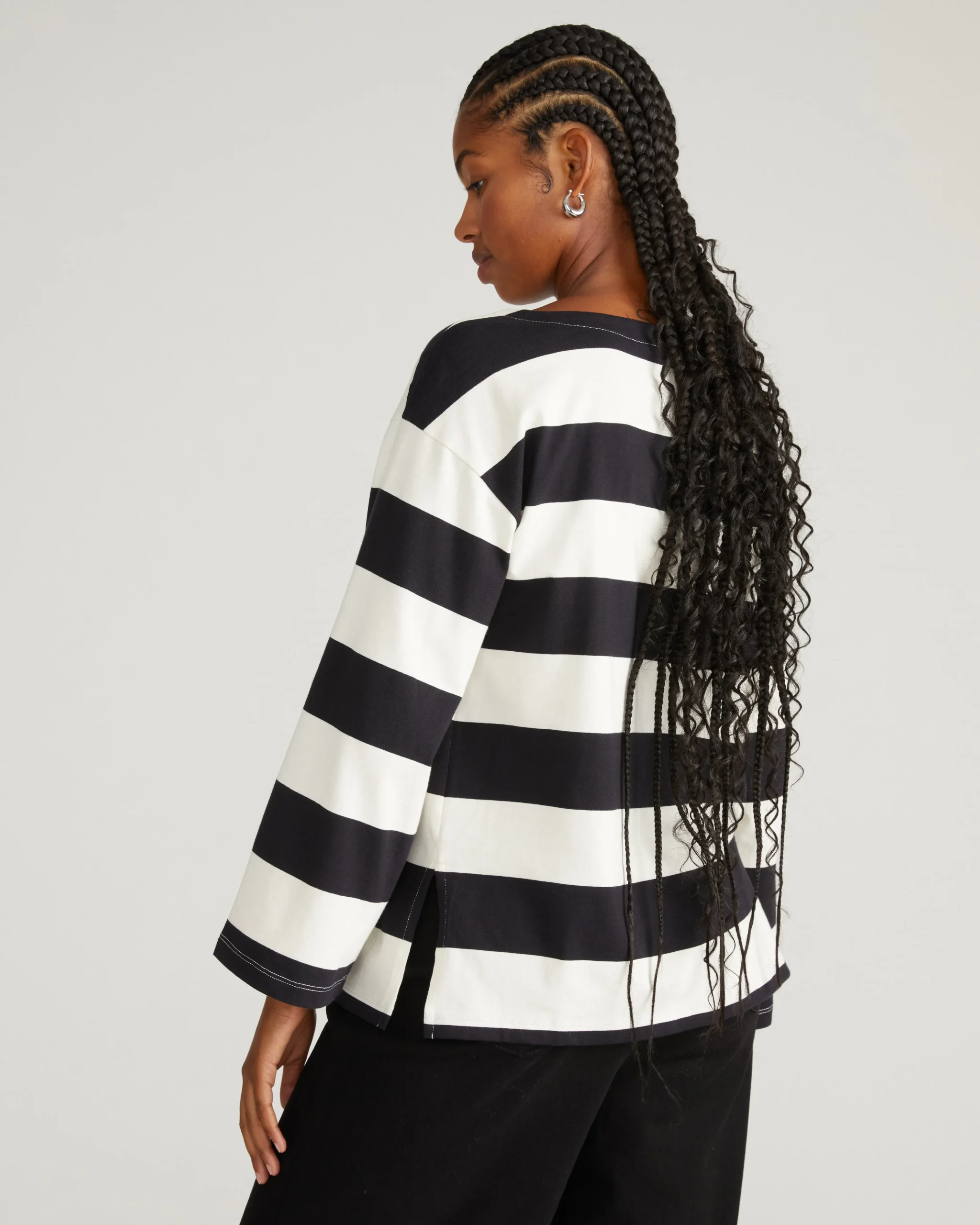 Montauk Breton Stripe Bell Sleeve Top Ecru/Black Rugby Stripe