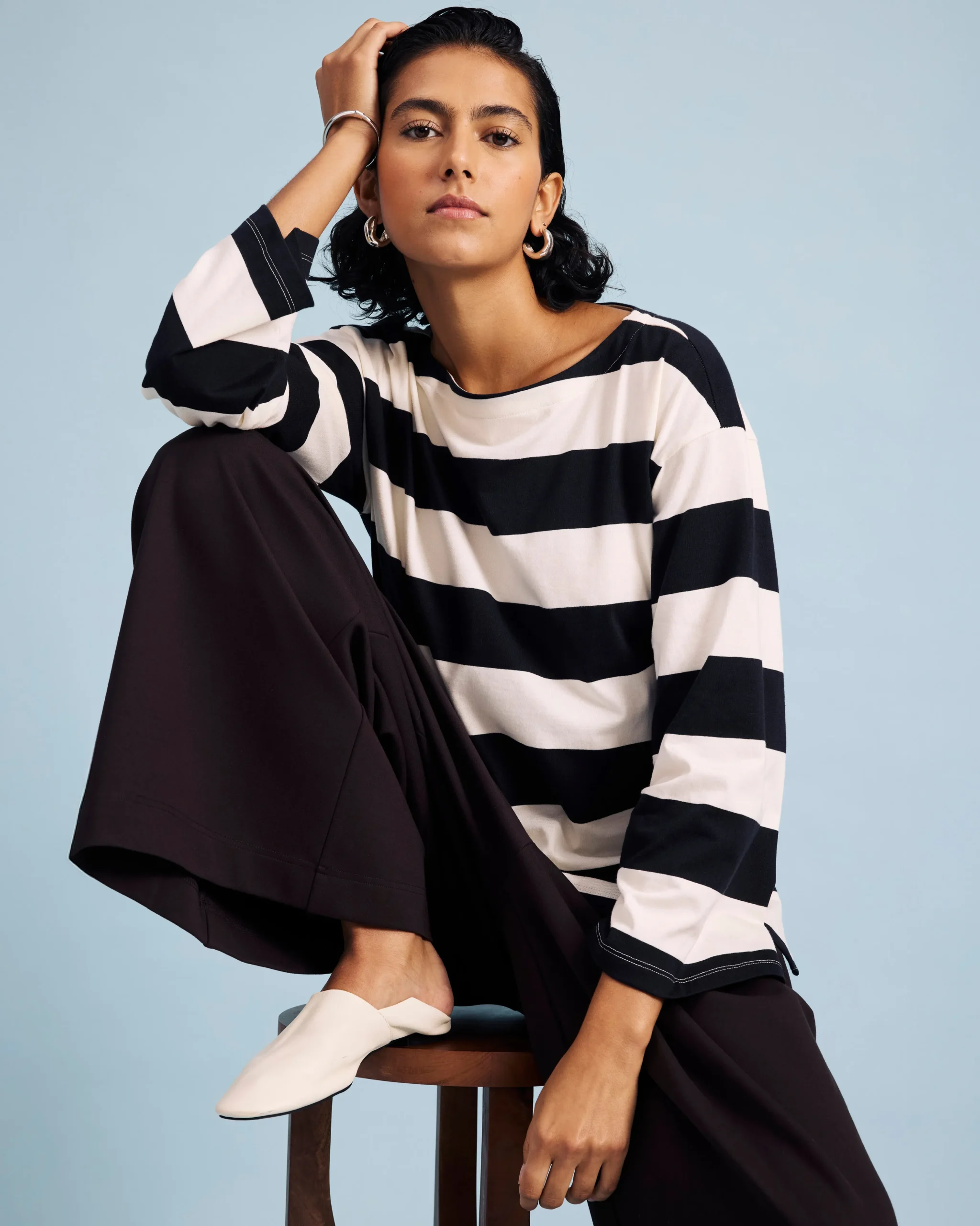 Montauk Breton Stripe Bell Sleeve Top Ecru/Black Rugby Stripe