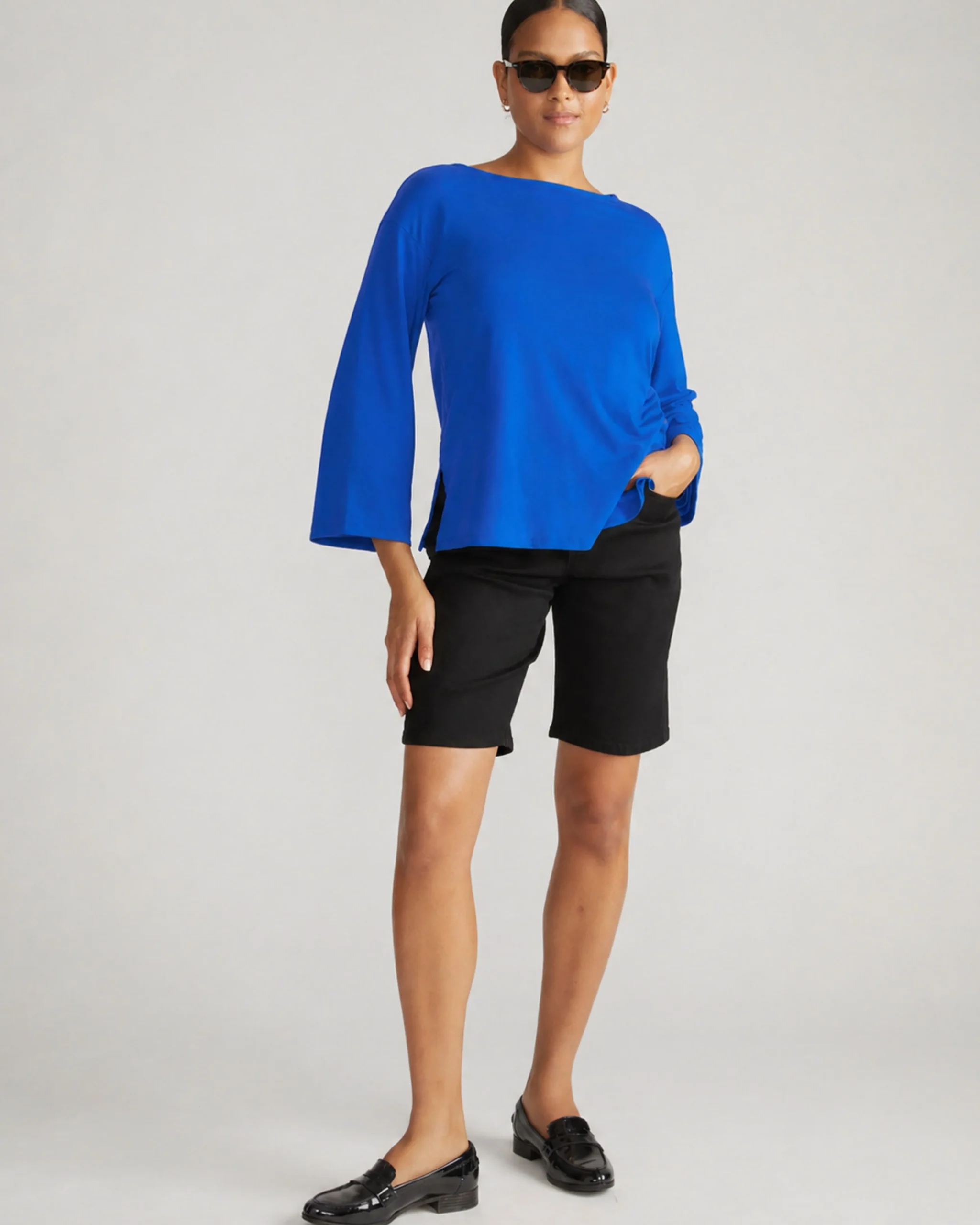 Montauk Breton Stripe Bell Sleeve Top Solid Ultramarine