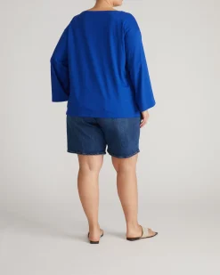 Montauk Breton Stripe Bell Sleeve Top Solid Ultramarine