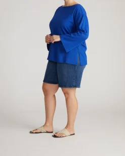 Montauk Breton Stripe Bell Sleeve Top Solid Ultramarine