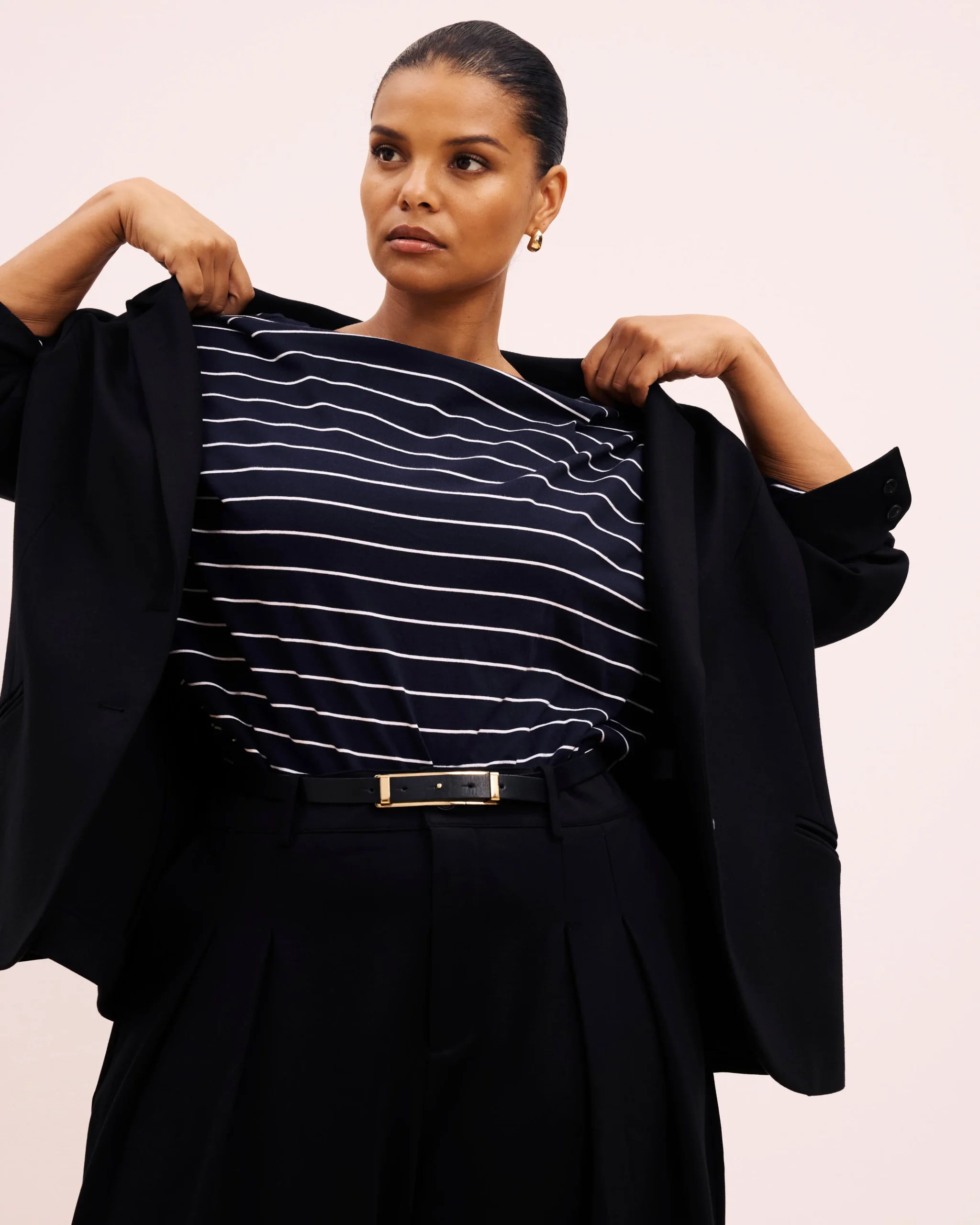 Montauk Breton Stripe Bell Sleeve Top Navy Pinstripe