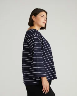 Montauk Breton Stripe Bell Sleeve Top Navy Pinstripe
