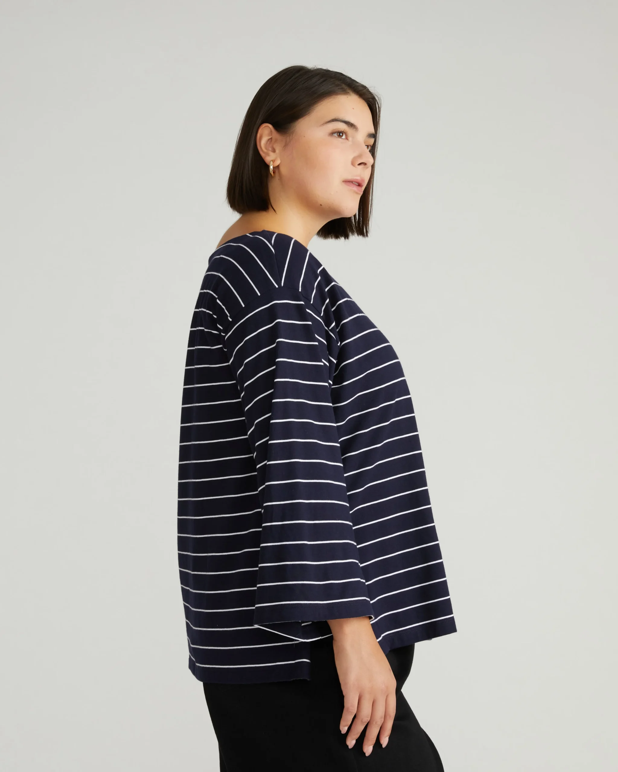 Montauk Breton Stripe Bell Sleeve Top Navy Pinstripe