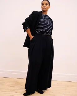 Montauk Breton Stripe Bell Sleeve Top Navy Pinstripe