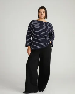 Montauk Breton Stripe Bell Sleeve Top Navy Pinstripe