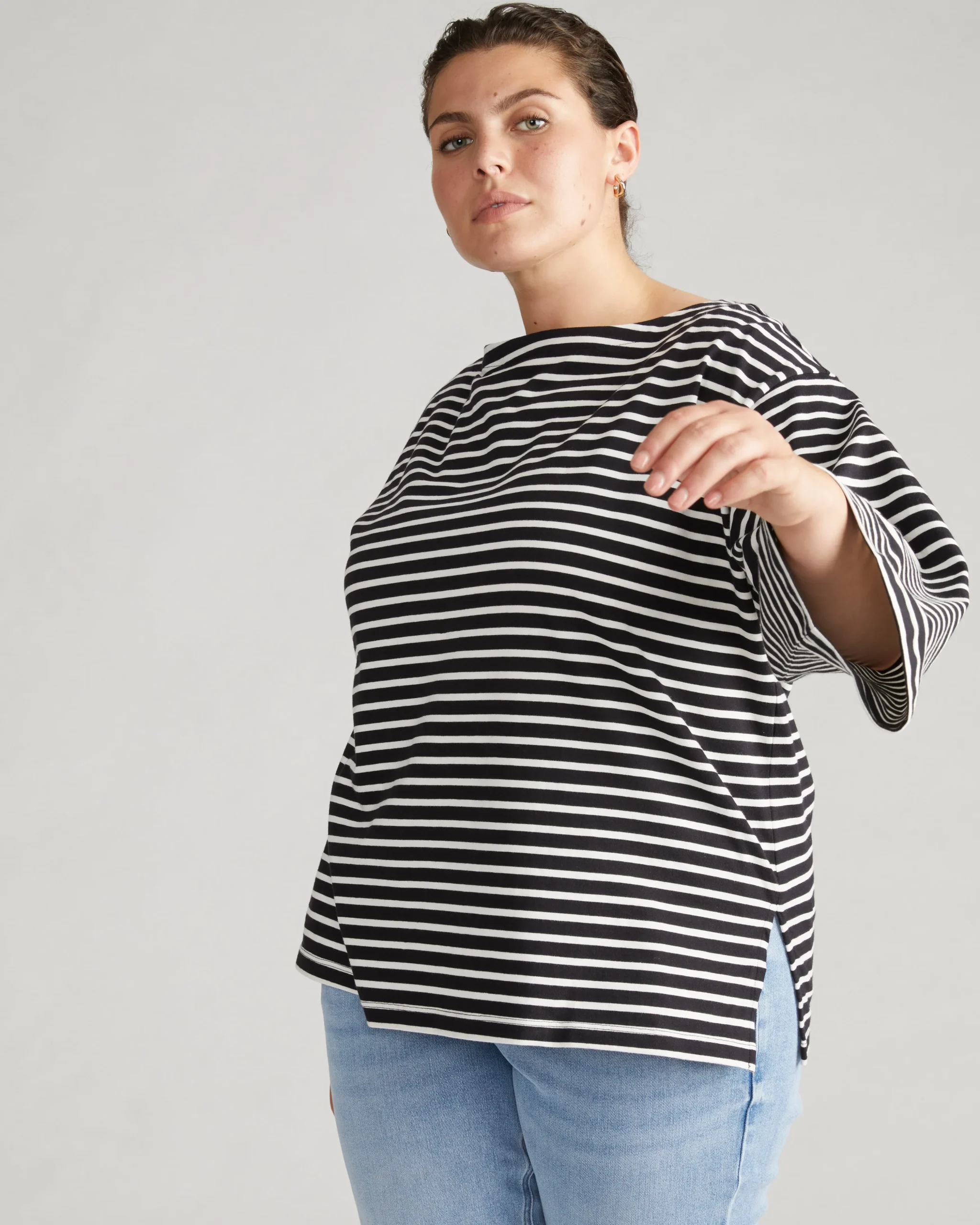 Montauk Breton Stripe Bell Sleeve Top Black/White Stripe