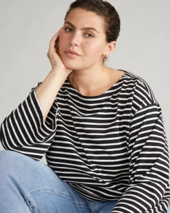 Montauk Breton Stripe Bell Sleeve Top Black/White Stripe