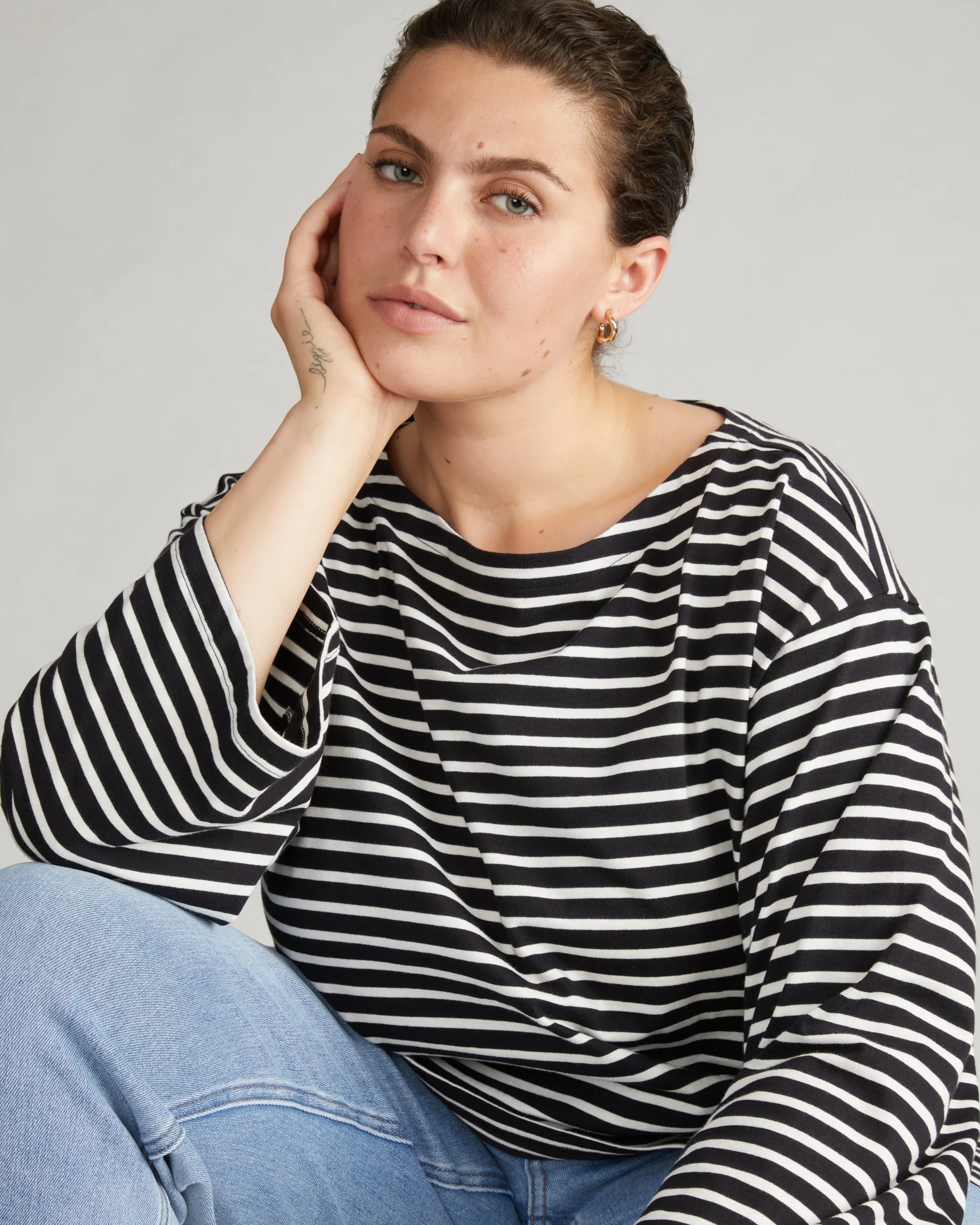 Montauk Breton Stripe Bell Sleeve Top Black/White Stripe