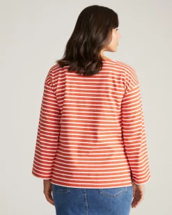 Montauk Breton Stripe Bell Sleeve Top Coral Reef/White Stripe
