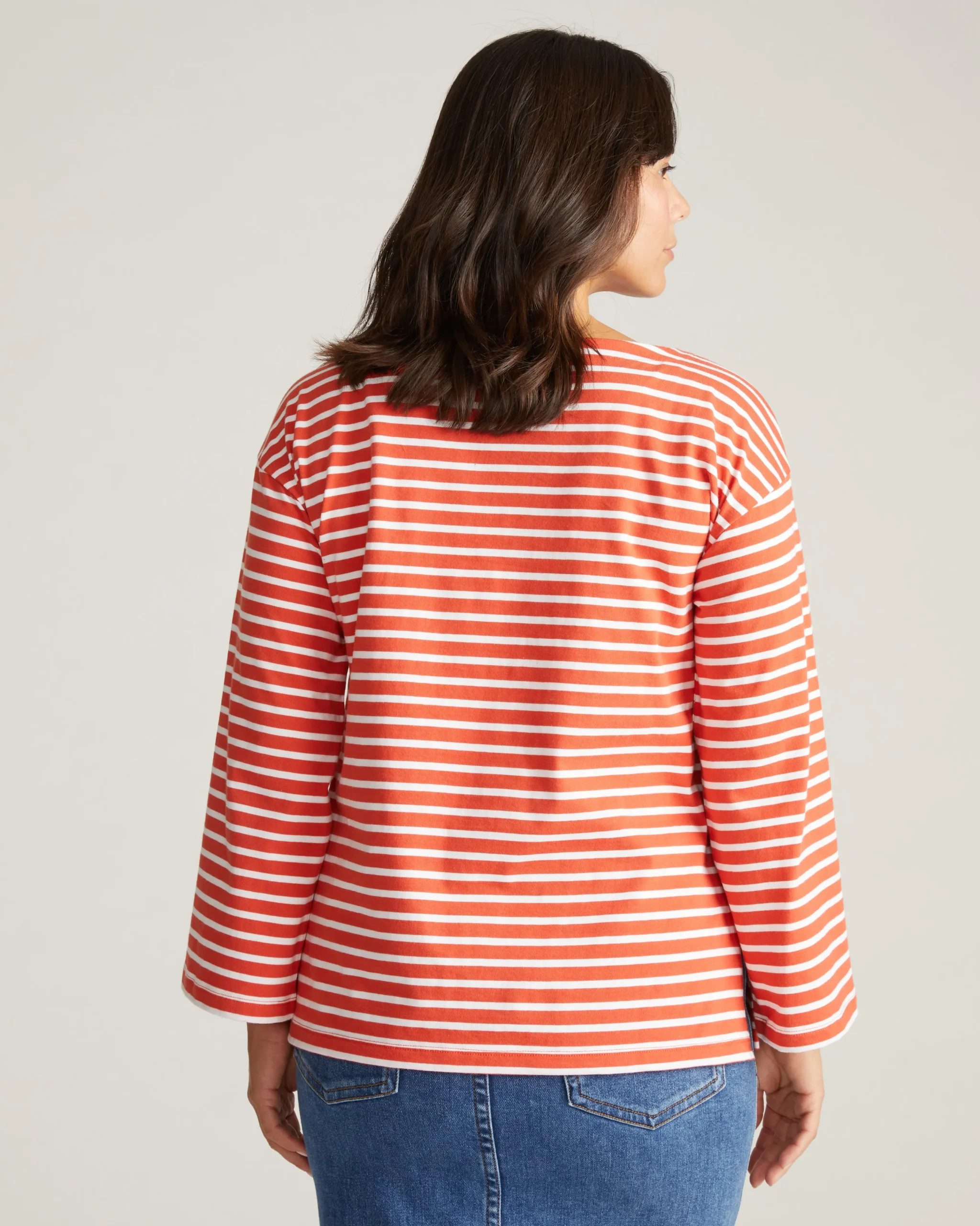 Montauk Breton Stripe Bell Sleeve Top Coral Reef/White Stripe