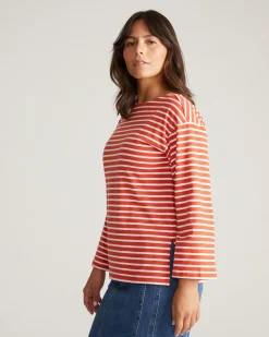 Montauk Breton Stripe Bell Sleeve Top Coral Reef/White Stripe
