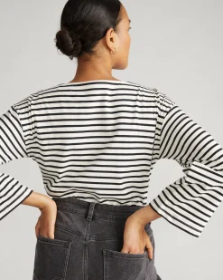 Montauk Breton Stripe Bell Sleeve Top Ecru/Black Stripe