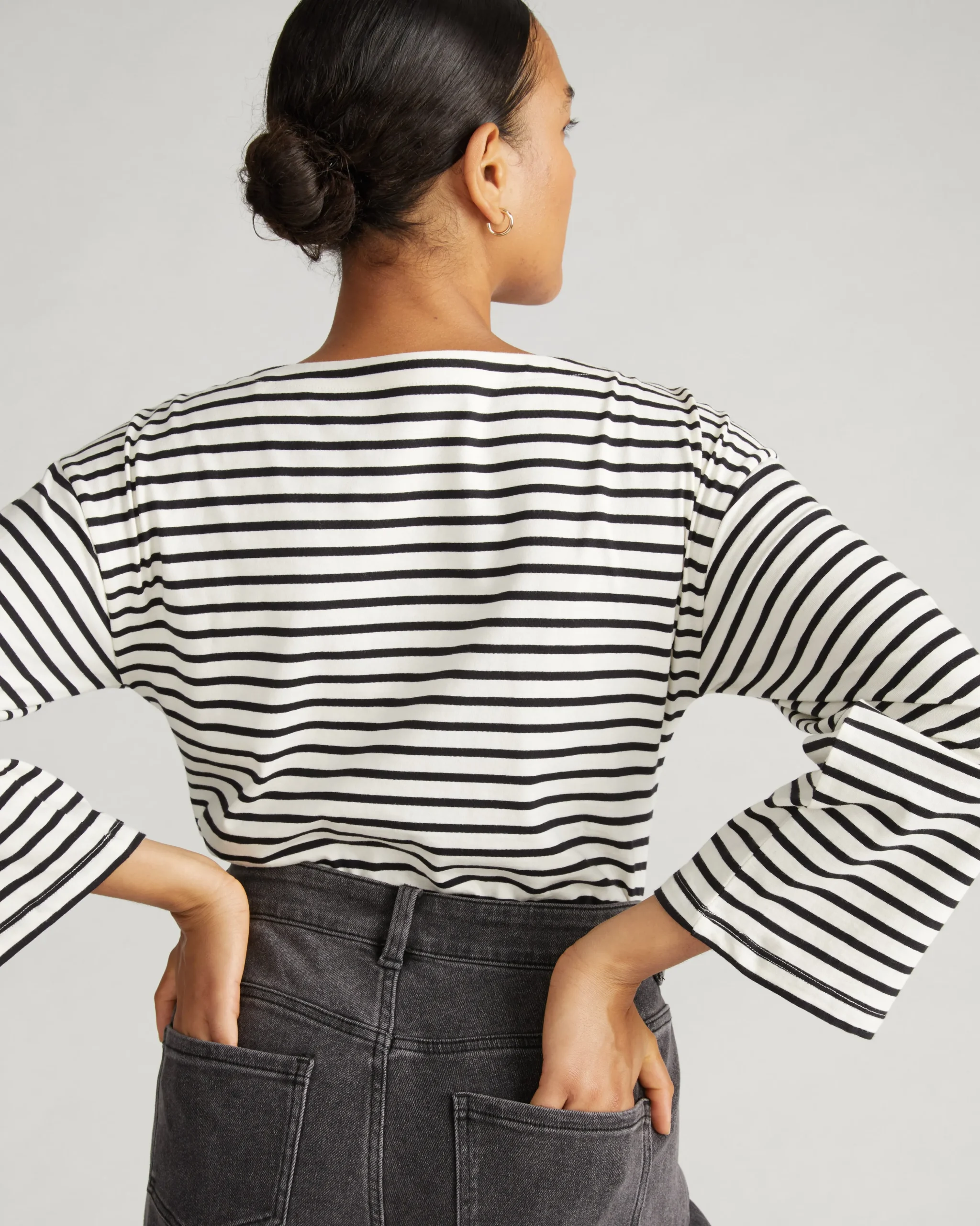 Montauk Breton Stripe Bell Sleeve Top Ecru/Black Stripe