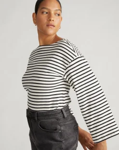 Montauk Breton Stripe Bell Sleeve Top Ecru/Black Stripe