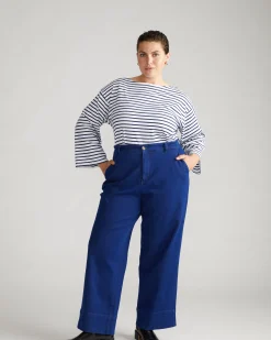 Montauk Breton Stripe Bell Sleeve Top White/Cenote Stripe