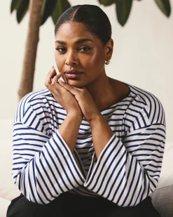 Montauk Breton Stripe Bell Sleeve Top White/Cenote Stripe