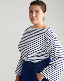 Montauk Breton Stripe Bell Sleeve Top White/Cenote Stripe