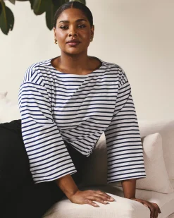 Montauk Breton Stripe Bell Sleeve Top White/Cenote Stripe