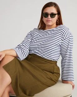 Montauk Breton Stripe Bell Sleeve Top White/Cenote Stripe