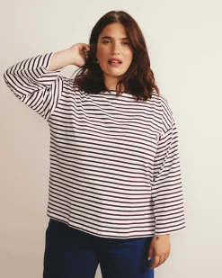 Montauk Breton Stripe Bell Sleeve Top White/Gamay Stripe