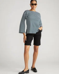 Montauk Breton Stripe Bell Sleeve Top Deep Sea/White Stripe