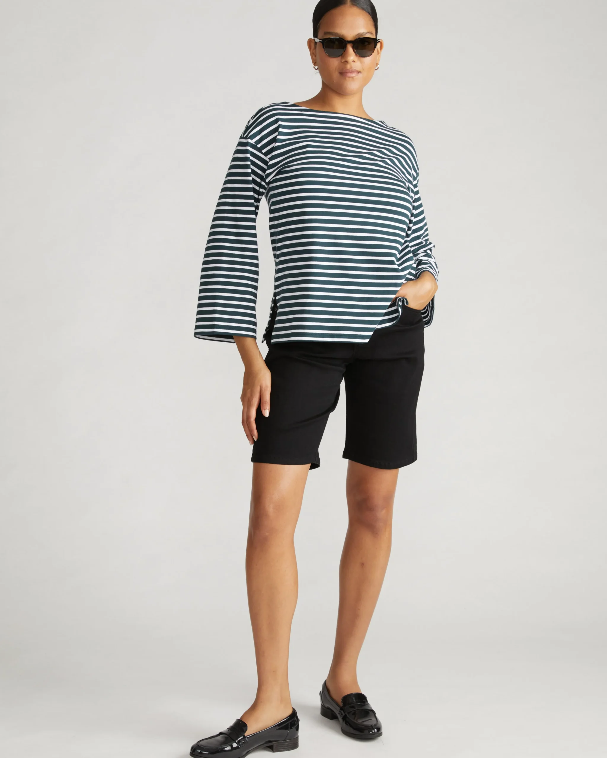 Montauk Breton Stripe Bell Sleeve Top Deep Sea/White Stripe