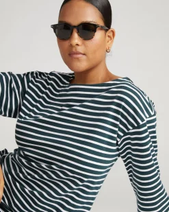 Montauk Breton Stripe Bell Sleeve Top Deep Sea/White Stripe