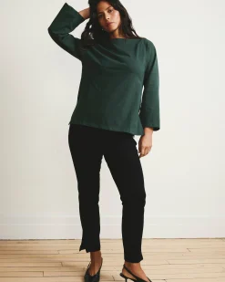 Montauk Breton Stripe Bell Sleeve Top Solid Conifer