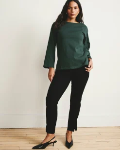 Montauk Breton Stripe Bell Sleeve Top Solid Conifer
